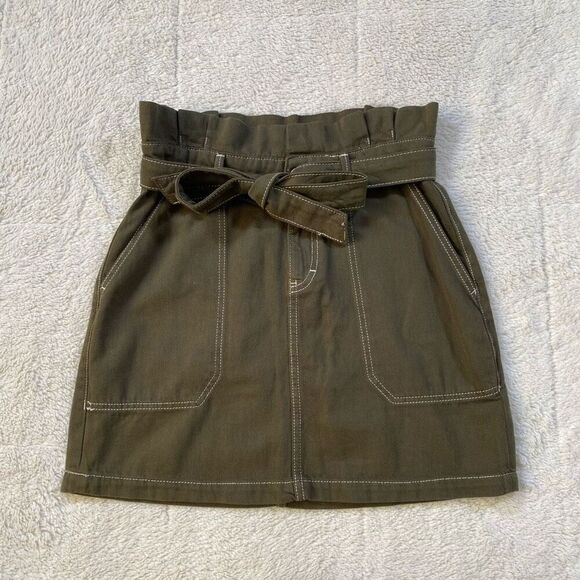 Free People "SPLENDOR IN THE GRASS" denim mini skirt, paper bag waist, sz 8 - Picture 2 of 6